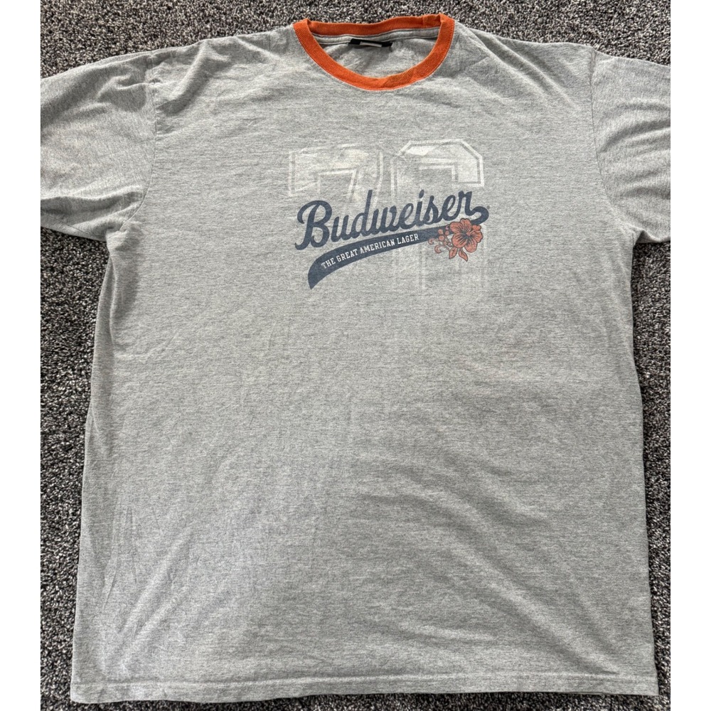 Vintage Budweiser Ringer T-Shirt Mens XL Gray Orange Great American Lager 76 Tee